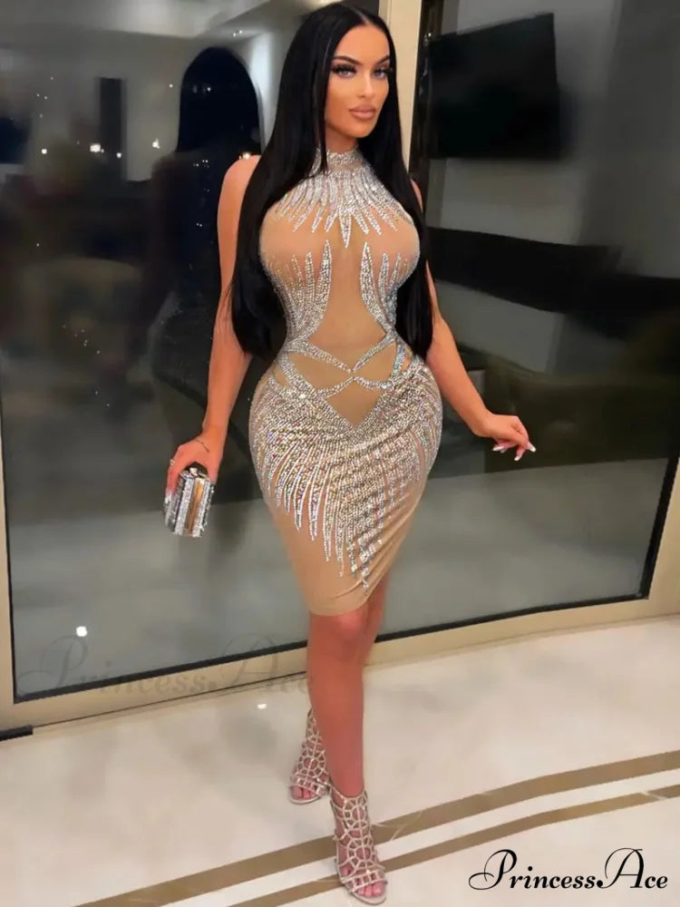 Sparkling Cut-Out Embellished Evening Dress