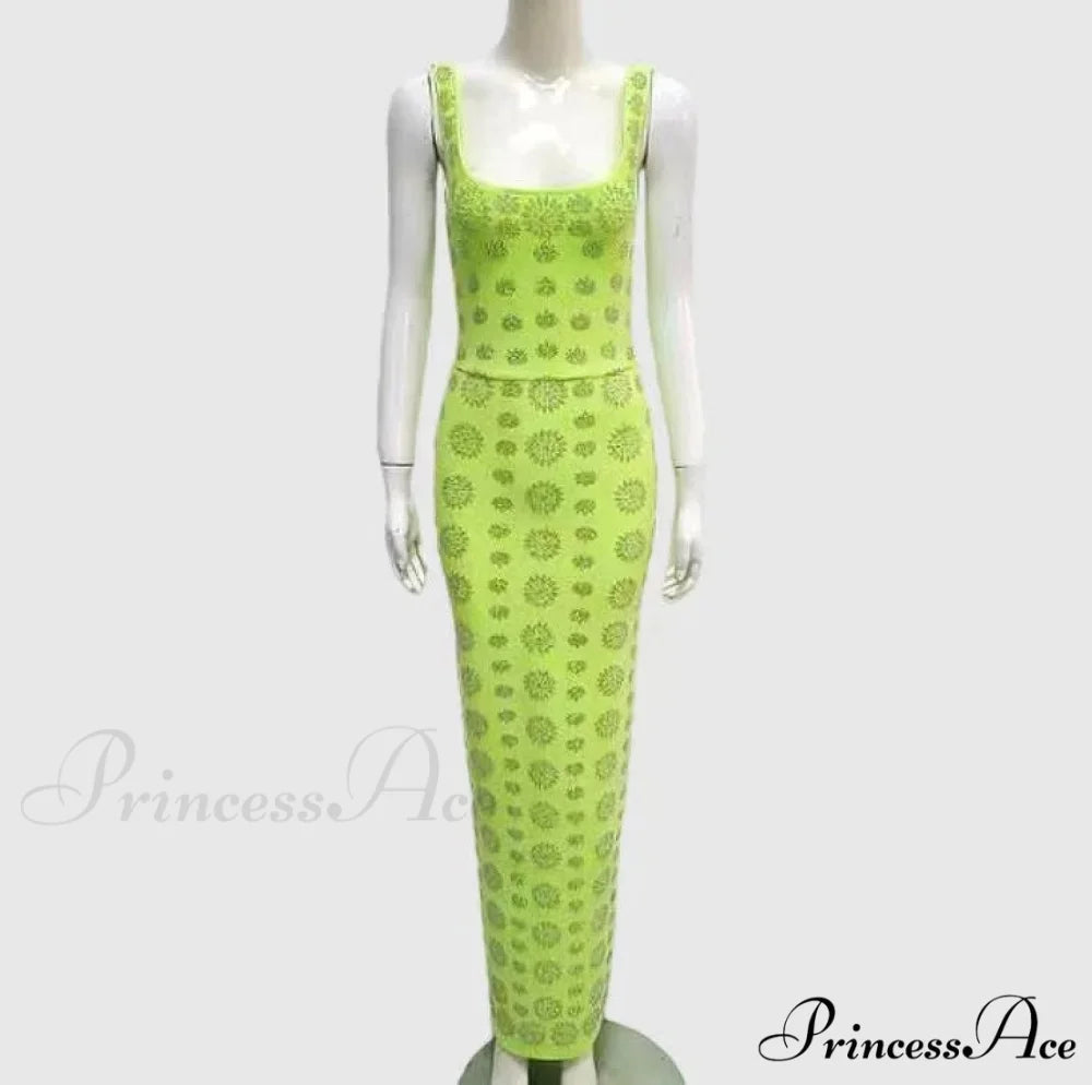 Sparkling Diamonds Ankle-Length Party Dress Green / XS