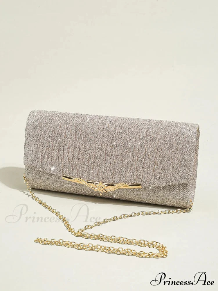 Sparkling Envelope Evening Bag Removable Chain Clutch Bag Champagne / (20cm clutchbag-250126