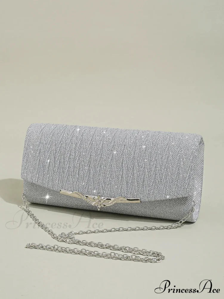 Sparkling Envelope Evening Bag Removable Chain Clutch Bag Silver / (20cm clutchbag-250126