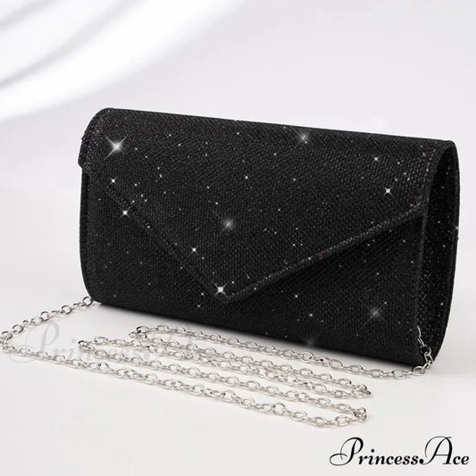 Sparkling Envelope Evening Clutch Women’s Day Wedding Party Crossbody Bag Black clutchbag-250126