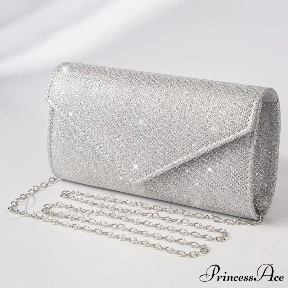 Sparkling Envelope Evening Clutch Women’s Day Wedding Party Crossbody Bag Silver clutchbag-250126