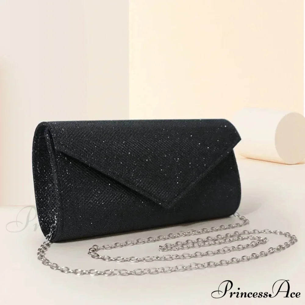 Sparkling Envelope Link Evening Clutch Bag Black clutchbag-250126