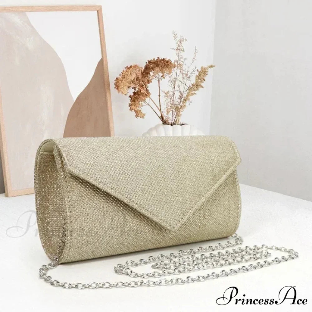 Sparkling Envelope Link Evening Clutch Bag Champagne clutchbag-250126