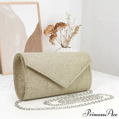 Sparkling Envelope Link Evening Clutch Bag Champagne clutchbag-250126