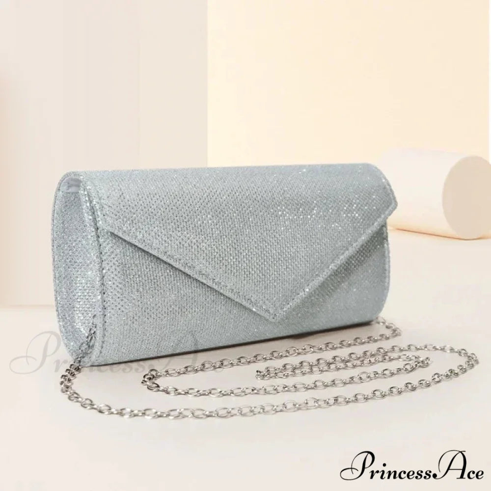 Sparkling Envelope Link Evening Clutch Bag Silver clutchbag-250126