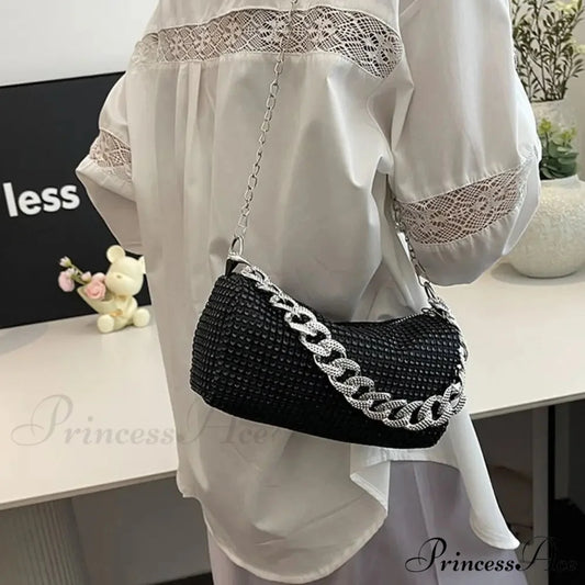 Sparkling Feast Crossbody Glitter Cuba Chain Clutch Bag Black clutchbag-250126