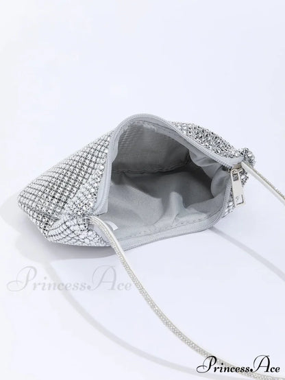 Sparkling Gem Zippered Solid Evening Clutch Bag Silver clutchbag-250126