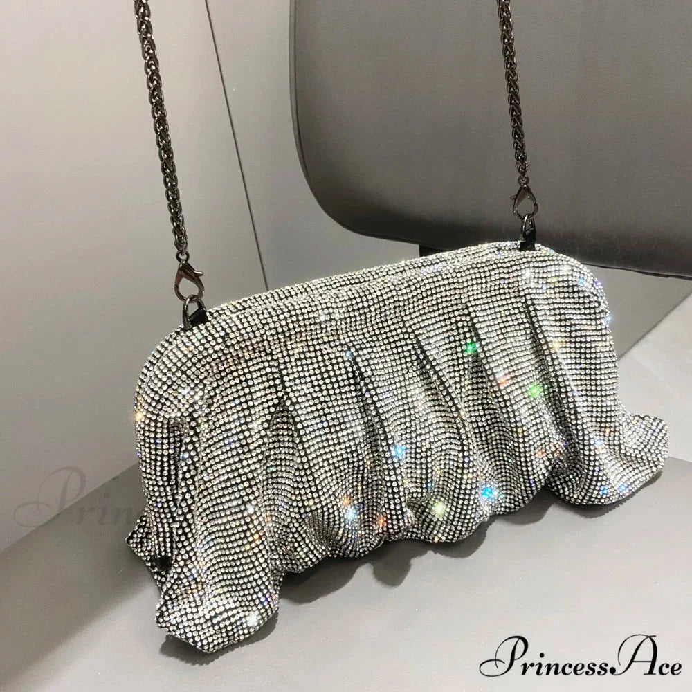 Sparkling Gems Handcrafted Nighttime Clutch Black silver wristlet-250126