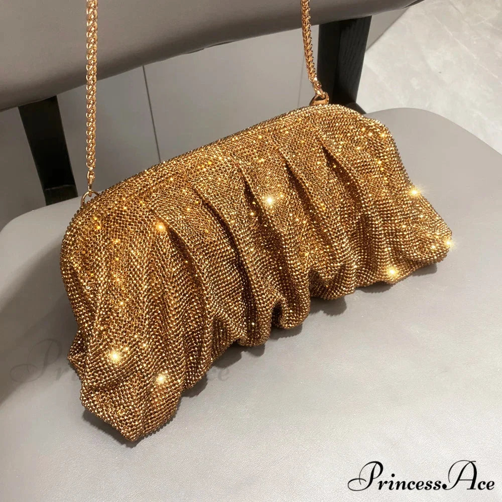 Sparkling Gems Handcrafted Nighttime Clutch Deep gold wristlet-250126