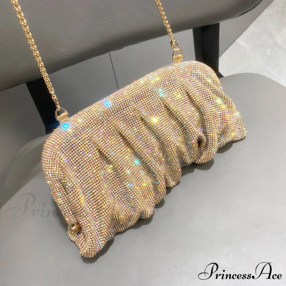 Sparkling Gems Handcrafted Nighttime Clutch gold AB wristlet-250126