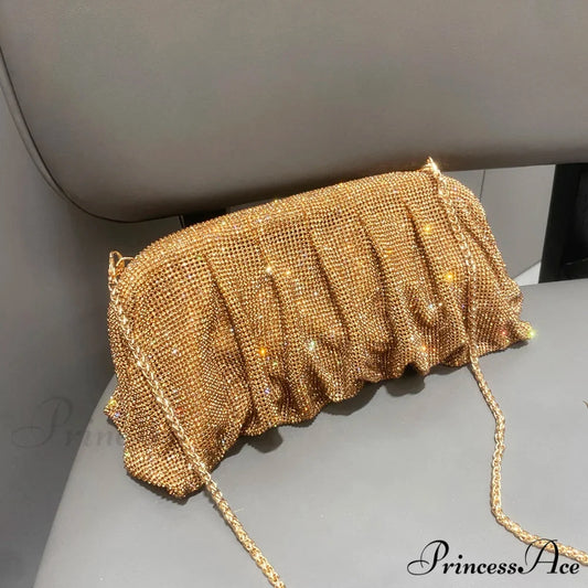 Sparkling Gems Handcrafted Nighttime Clutch Gold wristlet-250126