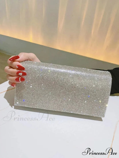 Sparkling Gemstone Clutch Evening Marriage Crossbody Silver clutchbag-250126