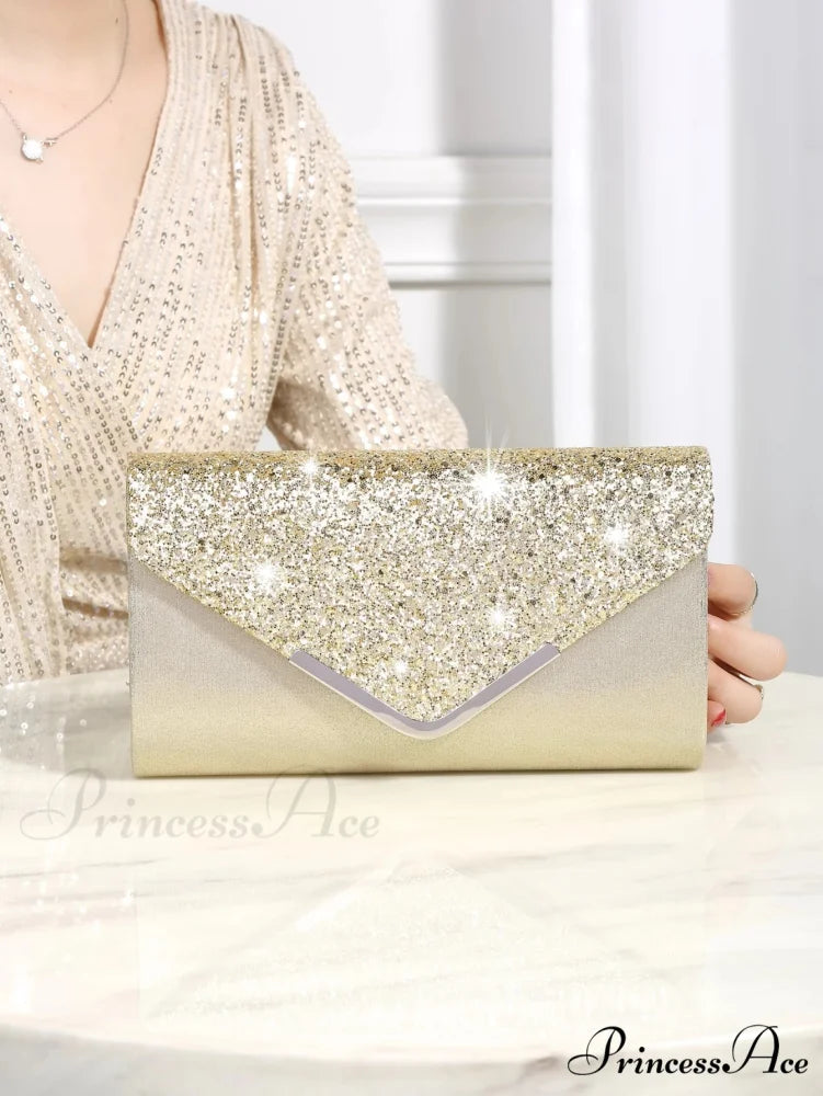 Sparkling Glossy Sophisticated Envelope Clutch Celebration Marriage Bag Gold clutchbag-250126