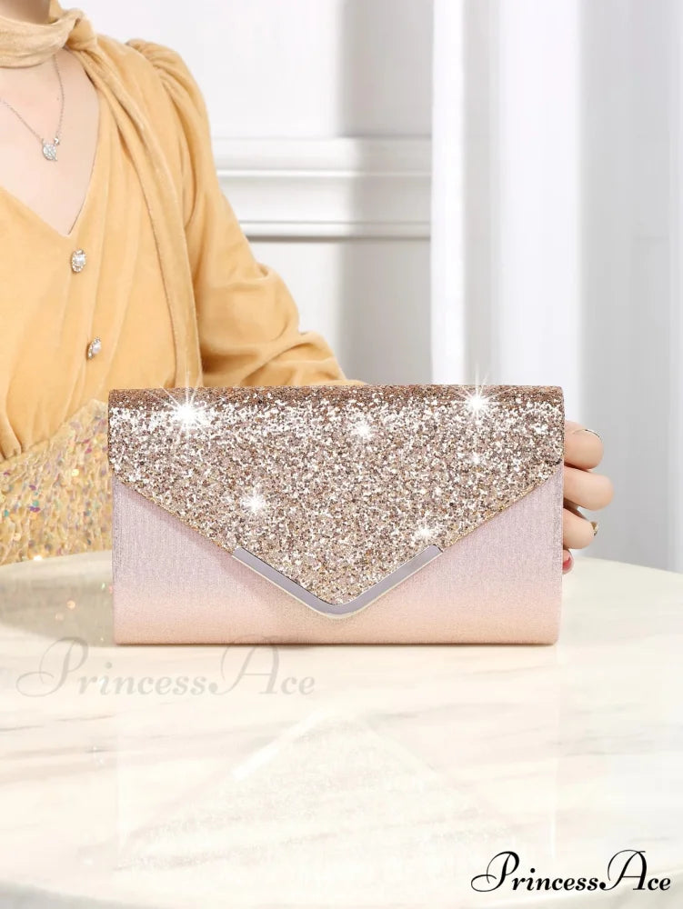 Sparkling Glossy Sophisticated Envelope Clutch Celebration Marriage Bag Pink clutchbag-250126