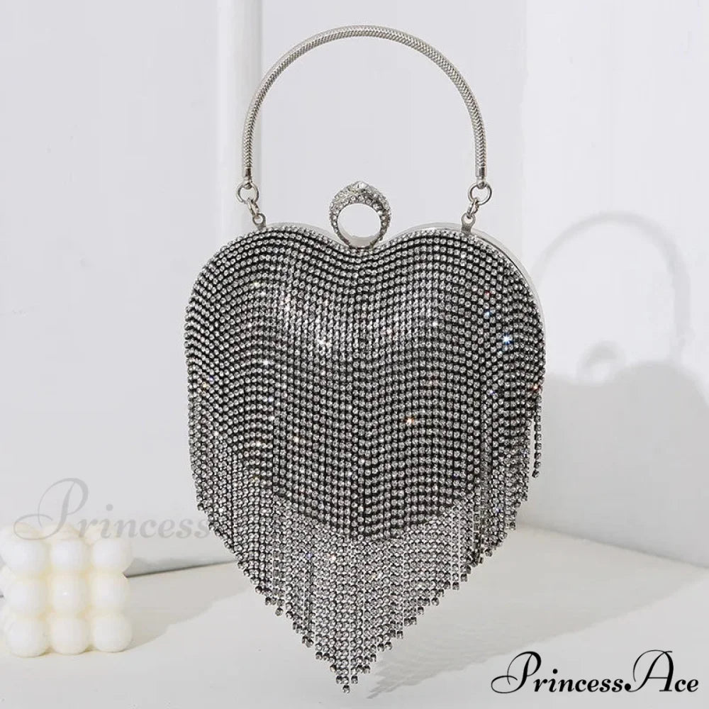 Sparkling Heart Design Silver Evening Clutch Wedding Bridal Bag Black / Mini(Max Length<20cm) clutchbag-250126