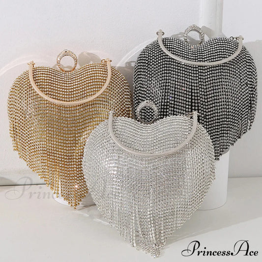 Sparkling Heart Design Silver Evening Clutch Wedding Bridal Bag clutchbag-250126