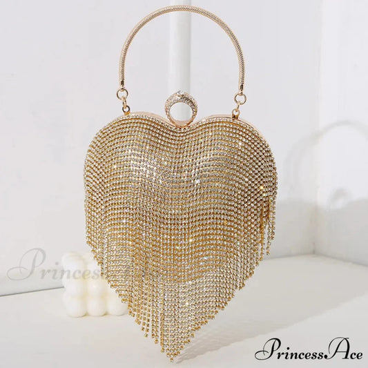 Sparkling Heart Design Silver Evening Clutch Wedding Bridal Bag Gold / Mini(Max Length<20cm) clutchbag-250126