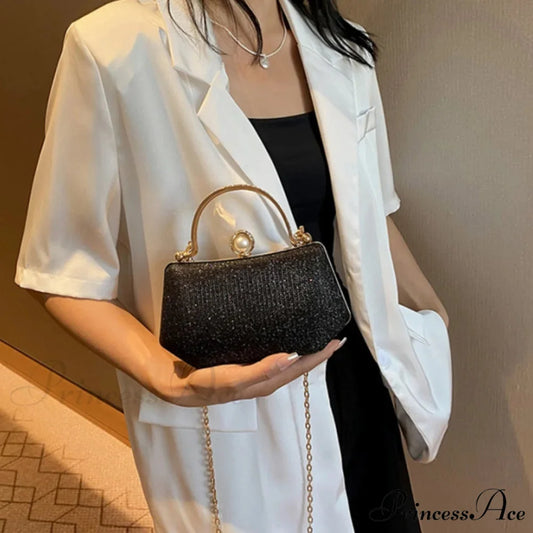 Sparkling Night Feast Wrist Pouch Gemstone Clutch Pouch Black clutchbag-250126