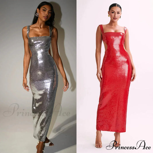 Sparkling Open-Backed Trim Fit Slit Formal Dress promdress-250223