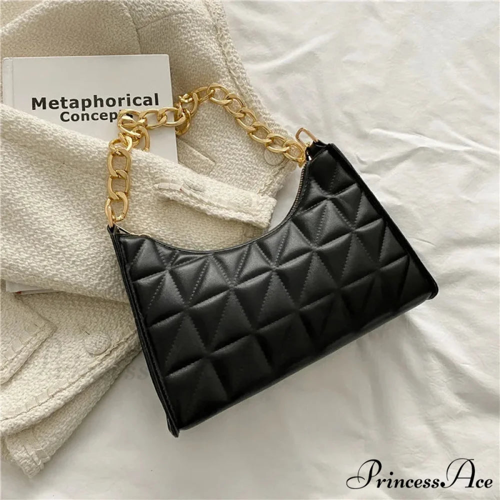 Sparkling Pattern Synthetic Leather Chain Shoulder Purse Black handbag-250126