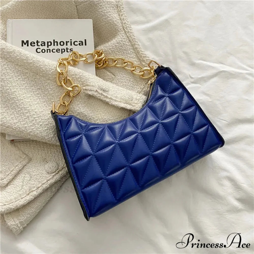 Sparkling Pattern Synthetic Leather Chain Shoulder Purse Blue handbag-250126