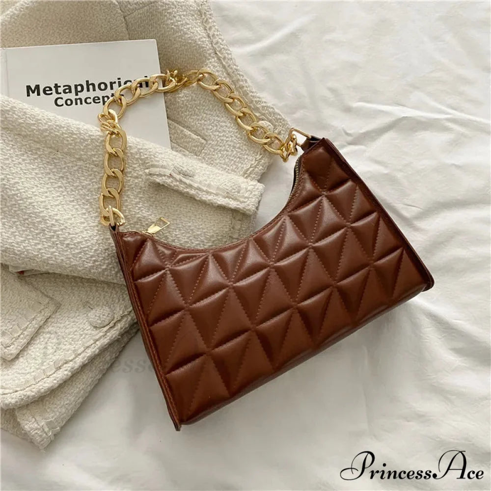 Sparkling Pattern Synthetic Leather Chain Shoulder Purse Brown handbag-250126