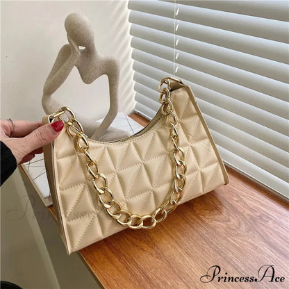Sparkling Pattern Synthetic Leather Chain Shoulder Purse Champagne handbag-250126