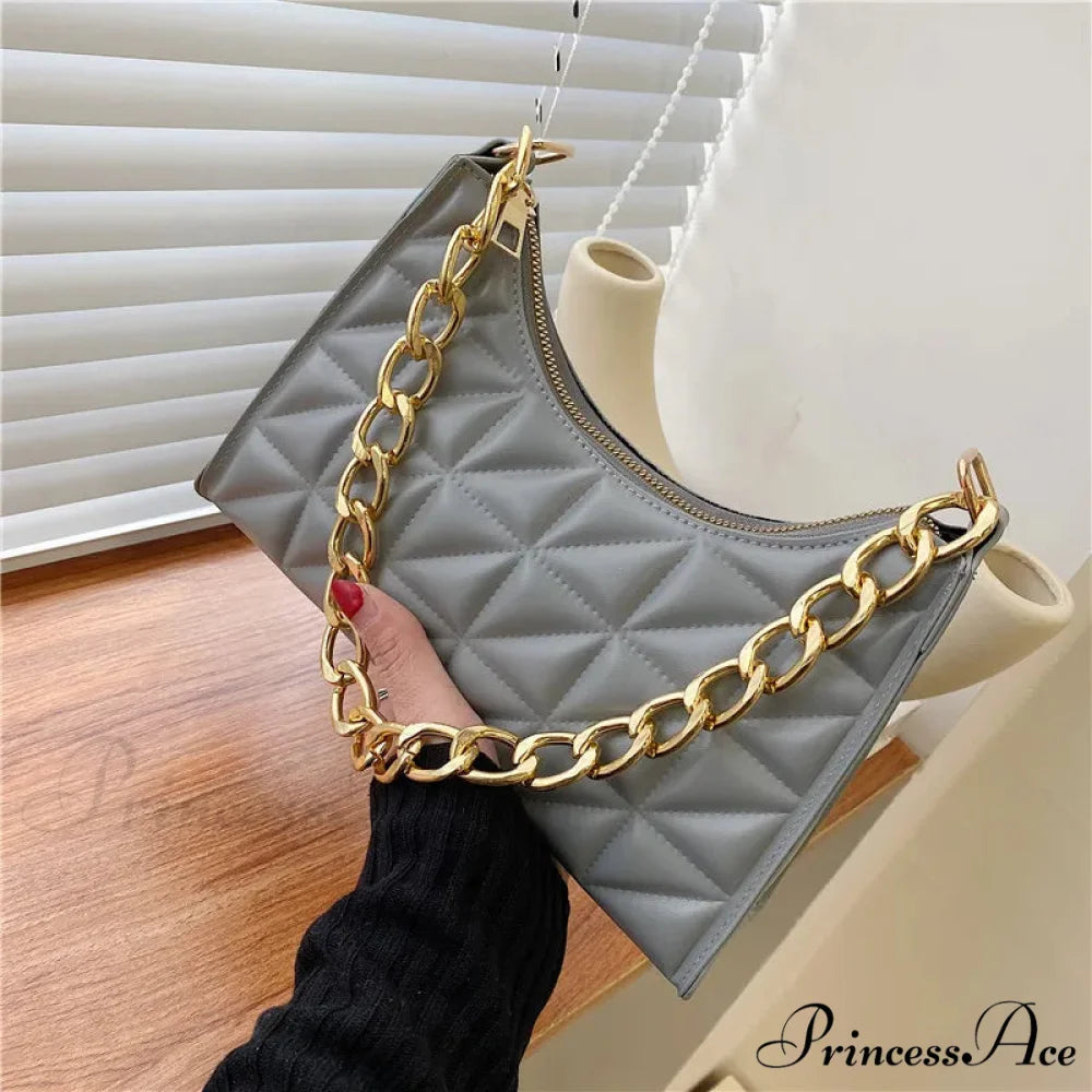 Sparkling Pattern Synthetic Leather Chain Shoulder Purse Grey handbag-250126