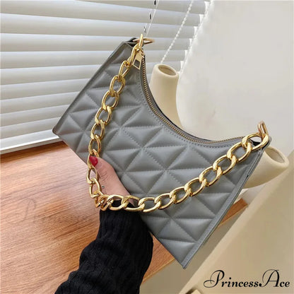 Sparkling Pattern Synthetic Leather Chain Shoulder Purse Grey handbag-250126