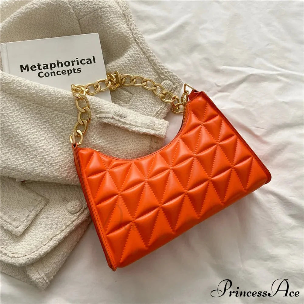 Sparkling Pattern Synthetic Leather Chain Shoulder Purse Orange handbag-250126