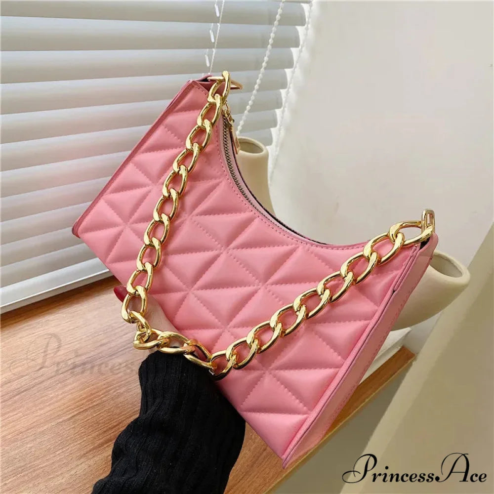 Sparkling Pattern Synthetic Leather Chain Shoulder Purse Pink handbag-250126