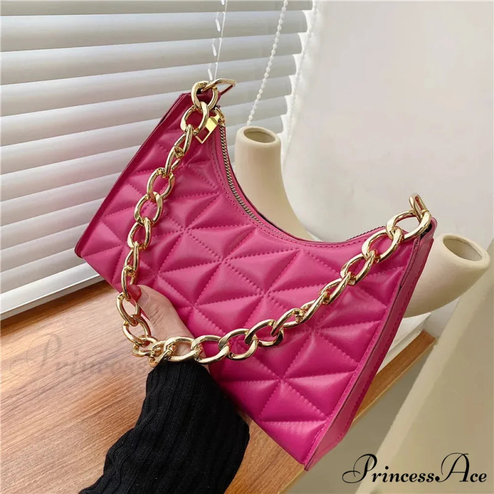 Sparkling Pattern Synthetic Leather Chain Shoulder Purse Rose red handbag-250126