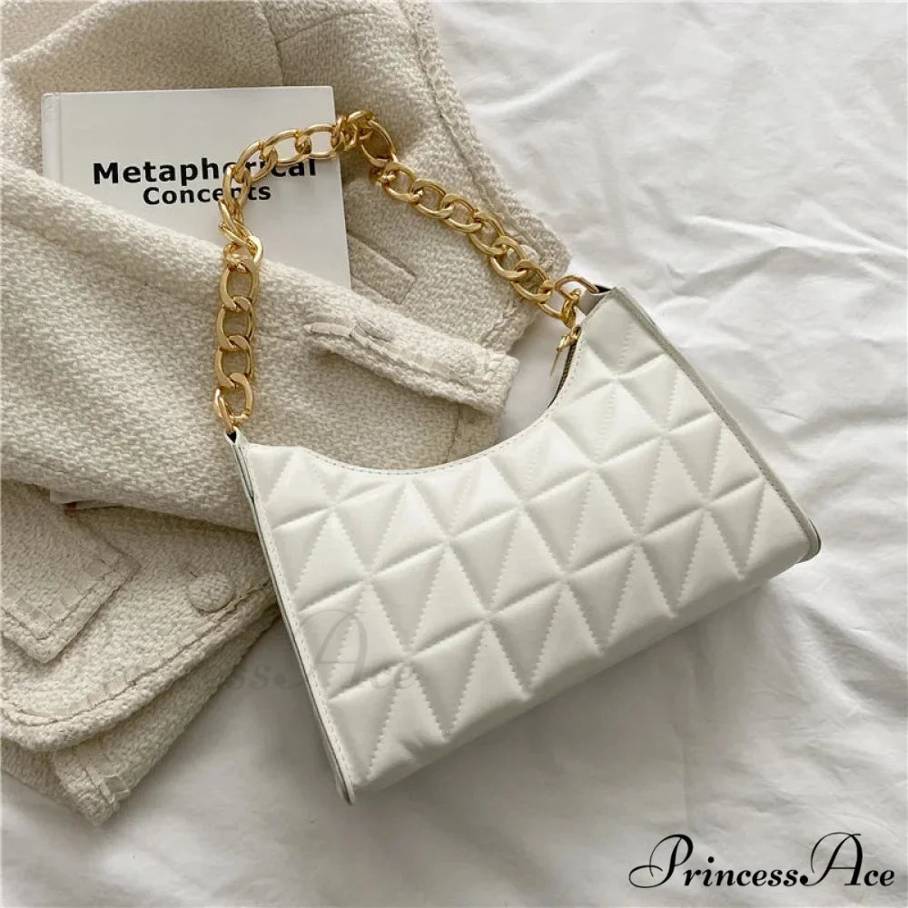 Sparkling Pattern Synthetic Leather Chain Shoulder Purse White handbag-250126