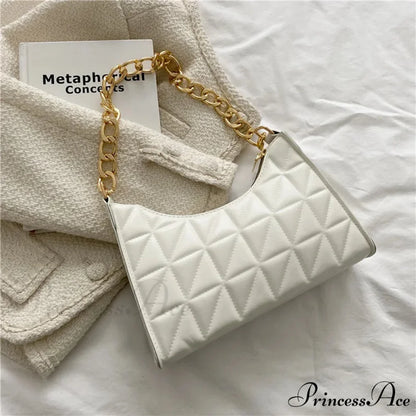 Sparkling Pattern Synthetic Leather Chain Shoulder Purse White handbag-250126