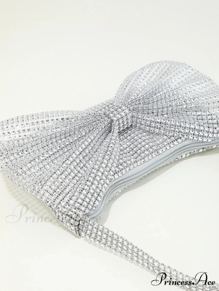 Sparkling Rhinestone Bow Nighttime Clutch Purse XF-28 SLV clutchbag-250126