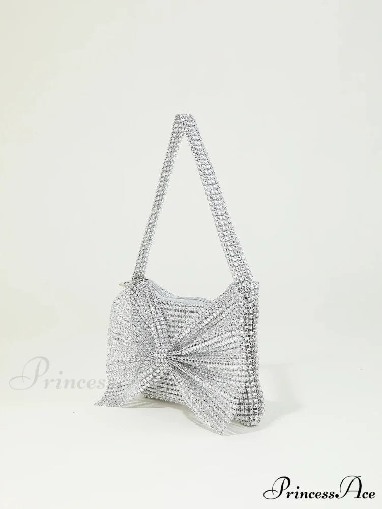 Sparkling Rhinestone Bow Nighttime Clutch Purse XF-28 SLV clutchbag-250126