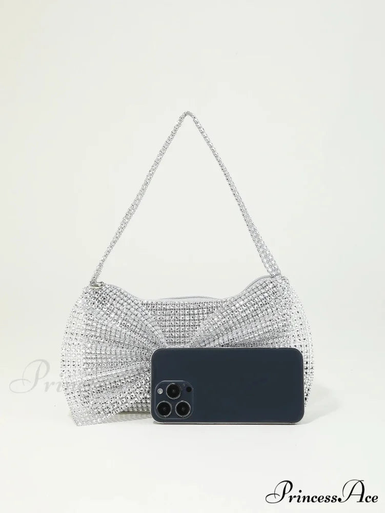 Sparkling Rhinestone Bow Nighttime Clutch Purse XF-28 SLV clutchbag-250126