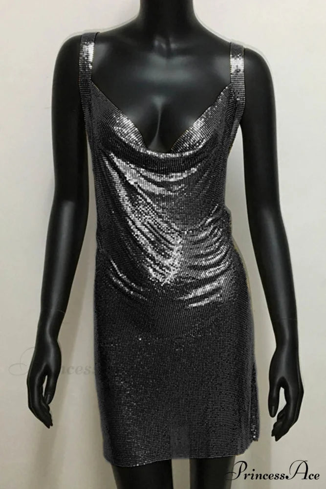 Sparkling Rhinestone Cami Dress Black / B-Tank Dress / S