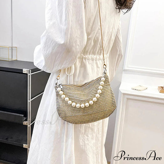 Sparkling Rhinestone Dainty Shoulder Bag Celebration Purse Gold handbag-250126