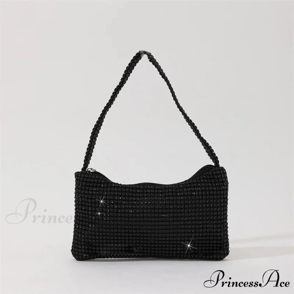 Sparkling Rhinestone Evening Bag Gemstone Shoulder Wedding Celebration Clutch Black clutchbag-250126