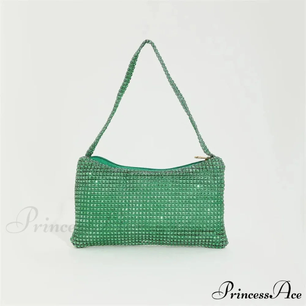 Sparkling Rhinestone Evening Bag Gemstone Shoulder Wedding Celebration Clutch Green clutchbag-250126