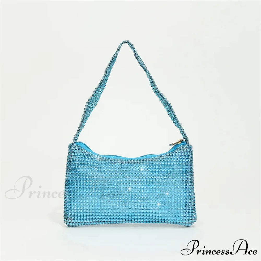 Sparkling Rhinestone Evening Bag Gemstone Shoulder Wedding Celebration Clutch Lake Blue clutchbag-250126