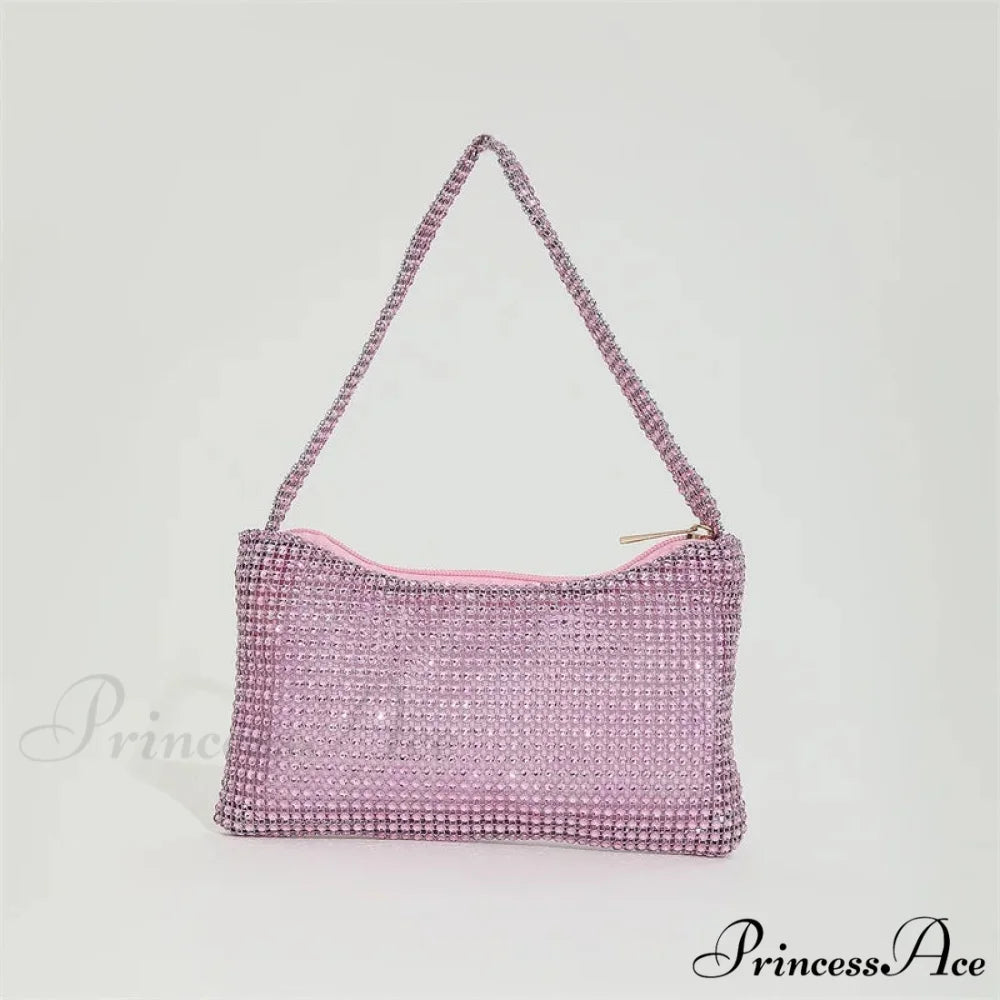 Sparkling Rhinestone Evening Bag Gemstone Shoulder Wedding Celebration Clutch Pink clutchbag-250126
