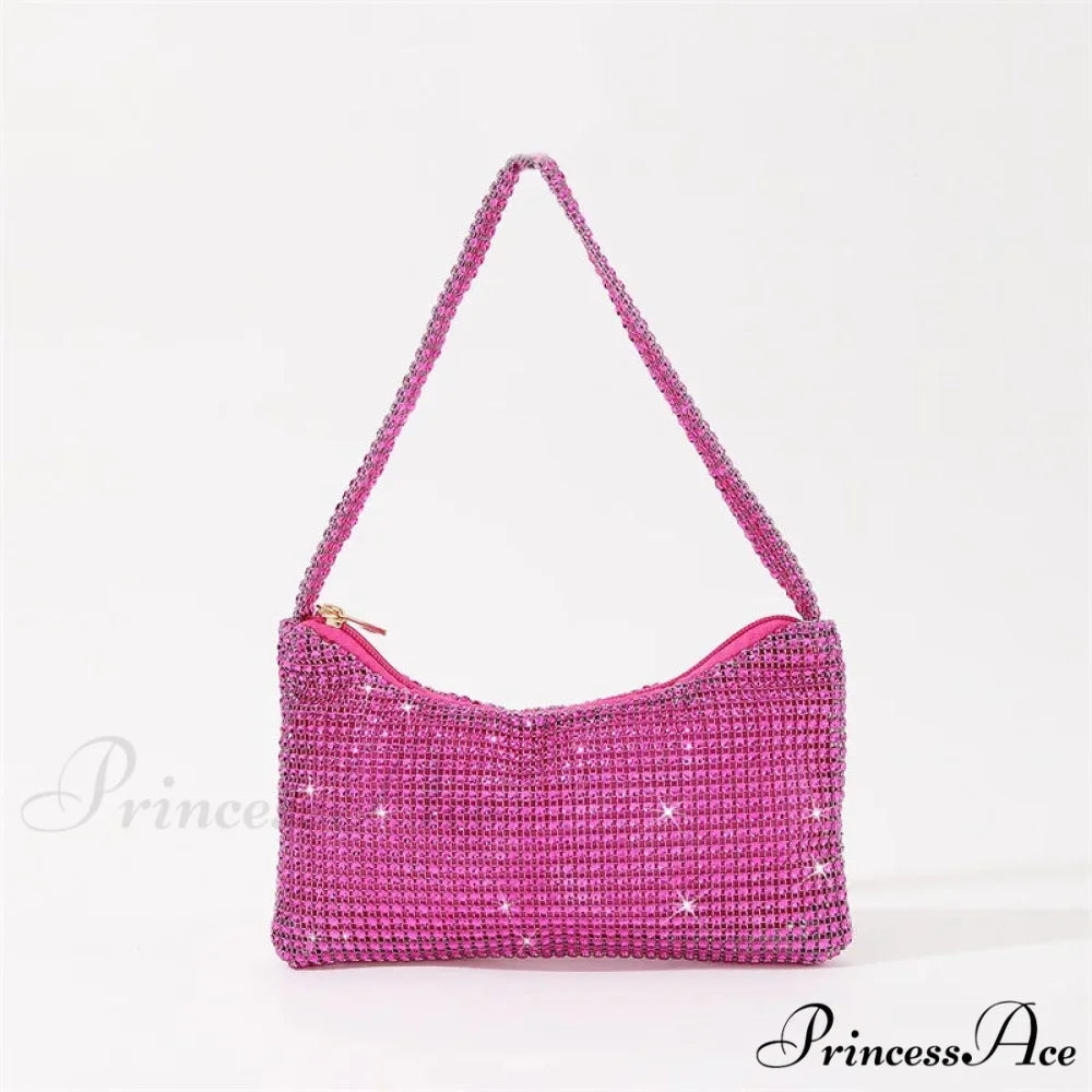 Sparkling Rhinestone Evening Bag Gemstone Shoulder Wedding Celebration Clutch Rose Red clutchbag-250126