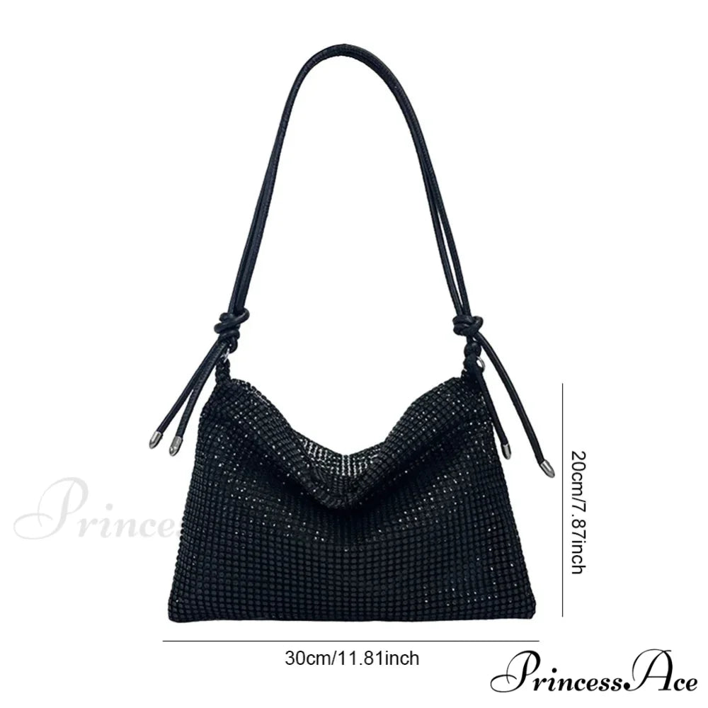 Sparkling Rhinestones Evening Clutch Women Glitzy Party Wedding Handbag Black clutchbag-250126