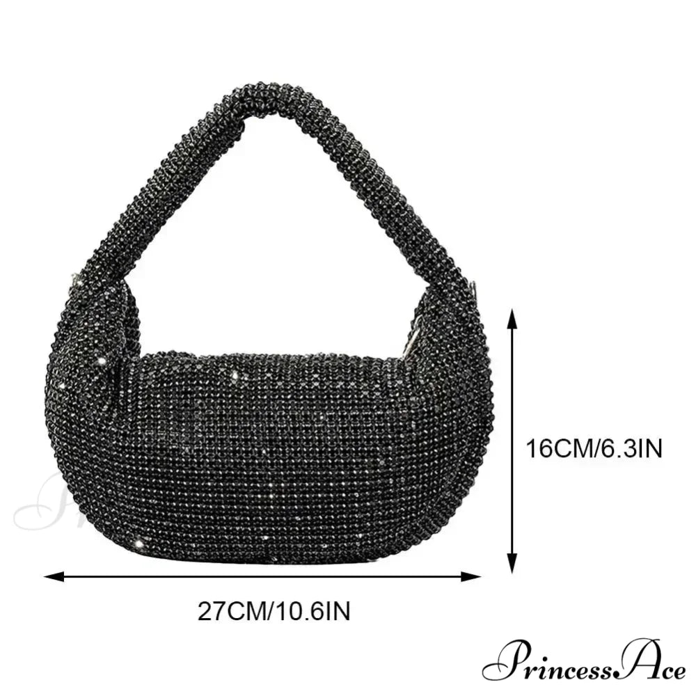 Sparkling Rhinestones Evening Clutch Women Glitzy Party Wedding Handbag Black2 clutchbag-250126