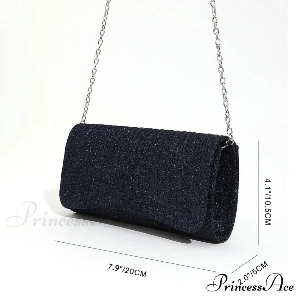 Sparkling Rhinestones Evening Clutch Women Glitzy Party Wedding Handbag Dark Blue clutchbag-250126