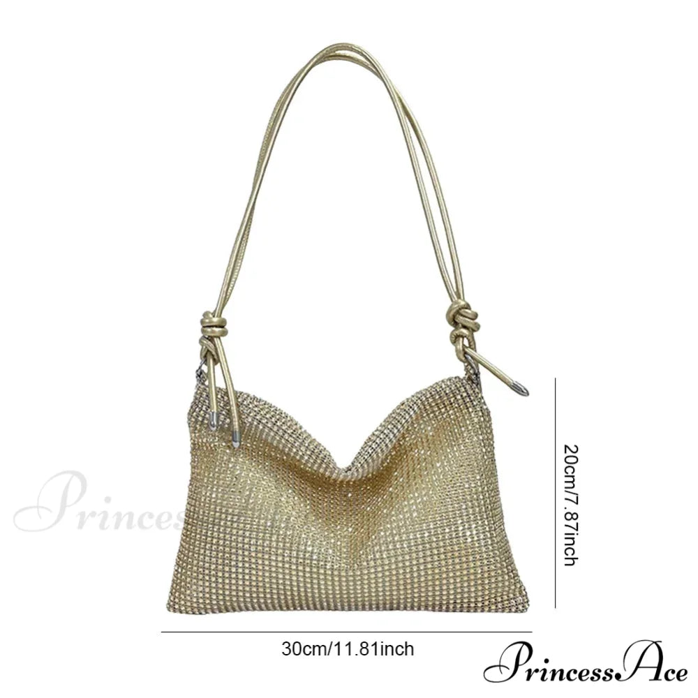 Sparkling Rhinestones Evening Clutch Women Glitzy Party Wedding Handbag Gold clutchbag-250126