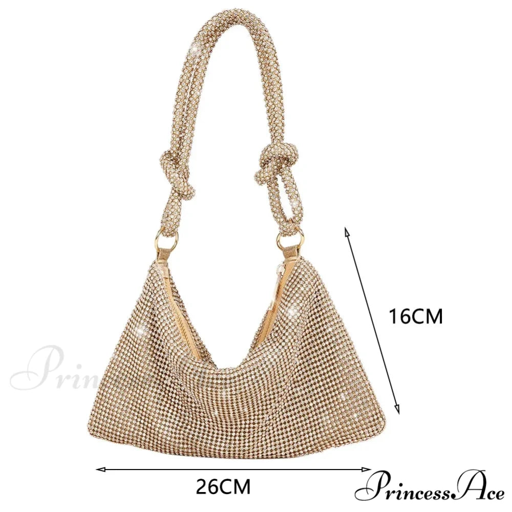 Sparkling Rhinestones Evening Clutch Women Glitzy Party Wedding Handbag Gold3 clutchbag-250126